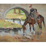 Jerzy KOSSAK (1886-1955), U wodopoju - Szwoleżer Gwardii Cesarskiej z koniem