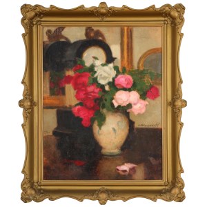Alfons KARPIŃSKI (1875–1961), Still Life with a Bouquet of Roses and a Clock (1931)