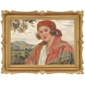 Wincenty WODZINOWSKI (1866-1940), Krakowianka na tle pejzażu