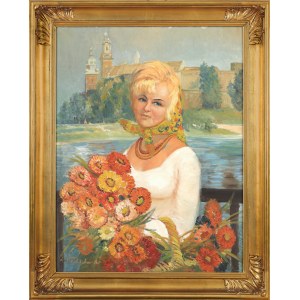 Jerzy POTRZEBOWSKI (1921–1974), Girl with a Bouquet Against the Background of Wawel