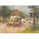 Mieczysław KRZYŻAK (1914-1984), Coppia di cavalli su un carro