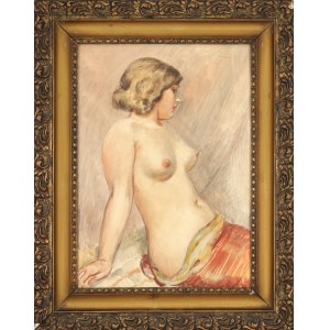 Stanisław ŻURAWSKI (1889-1976), Nudo con drappo rosso