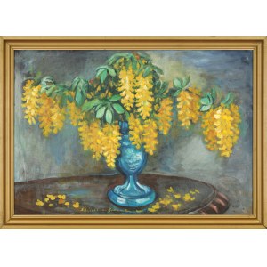 Anna MAŚLAKIEWICZ-BRZOZOWSKA (1912–1986), Golden Rain Tree in a Blue Vase
