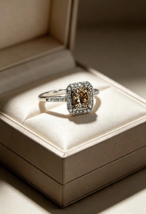 Złoty pierścionek diamenty 1.28ct, certyfikat PTG (93 tys.zł)