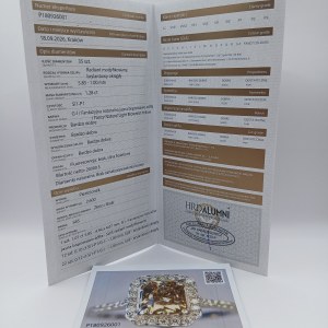 Złoty pierścionek diamenty 1.28ct, certyfikat PTG (93 tys.zł)