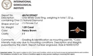 Pierścionek z naturalnym diamentem 1,09 ct FANCY BROWN - Certyfikat IGI