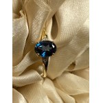 Unique 14-karat gold ring with a 1.39-carat London Blue topaz and diamonds - size 54