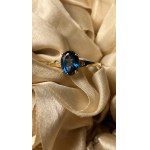 Unique 14-karat gold ring with a 1.39-carat London Blue topaz and diamonds - size 54