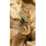 Unique 14-karat gold ring with a 1.39-carat London Blue topaz and diamonds - size 54