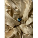 Unique 14-karat gold ring with a 1.39-carat London Blue topaz and diamonds - size 54