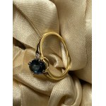 Unique 14-karat gold ring with a 1.39-carat London Blue topaz and diamonds - size 54