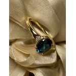 Unique 14-karat gold ring with a 1.39-carat London Blue topaz and diamonds - size 54