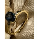 Unique 14-karat gold ring with a 1.39-carat London Blue topaz and diamonds - size 54