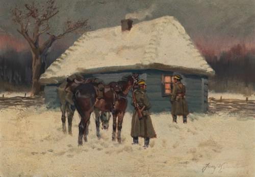 Jerzy Kossak (1886 Kraków - 1955 tamże), Ułani pod okienkiem, 1926 r.