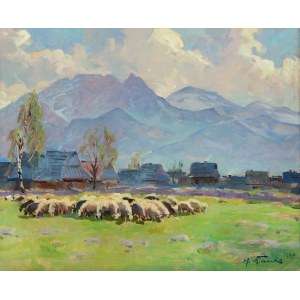 Michał Stańko (1901, Sosnowiec – 1969, Katowice), Sheep Grazing with Giewont in the Background, 1934