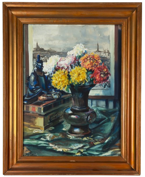 Teodor Grott (1884 Częstochowa - 1972 Kraków), Martwa natura z bukietem chryzantem