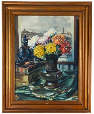 Teodor Grott (1884 Częstochowa - 1972 Kraków), Martwa natura z bukietem chryzantem