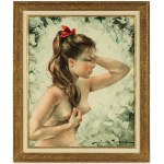 Igor Talwiński (1907 Varsavia - 1983 Parigi), Nudo di ragazza con nastro rosso