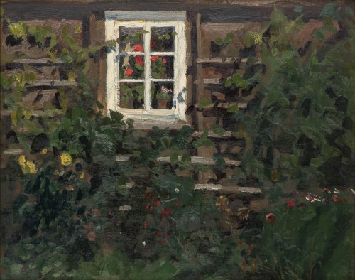 Józef Czajkowski (1872 Warszawa - 1947 tamże), Widok na ogród (Knyszyn), 1907 r.