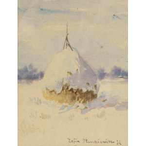 Zofia Stankiewicz (1862, Ryźna, Ukraine – 1955, Warsaw), Winter Landscape with a Haystack, 1932