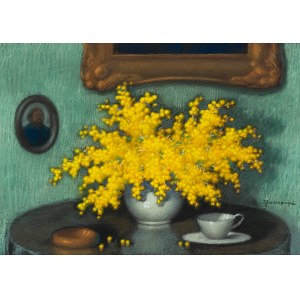 Marian Szczerbiński (1900–1981), Mimosas with a Porcelain Cup