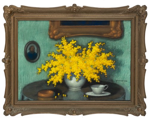 Marian Szczerbiński (1900-1981), Mimozy z porcelanową filiżanką
