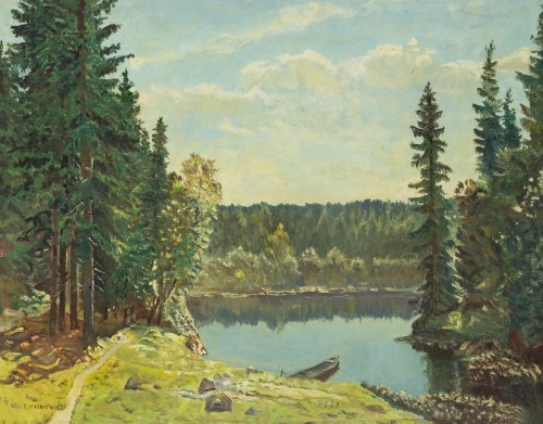 Konstanty Mackiewicz (1894 Małoryta/k.Brześcia - 1985 Łódź), Pejzaż z jeziorem