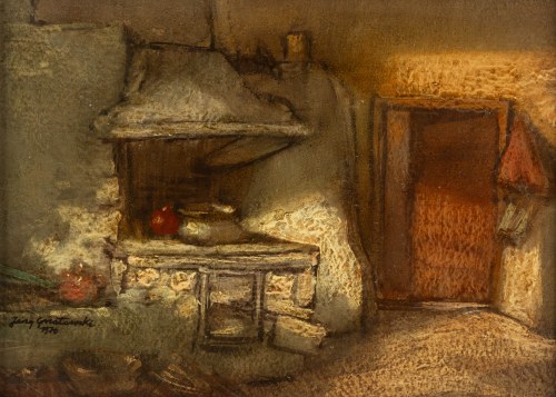 Jerzy Gnatowski (1928 Łomża - 2012 Kazimierz Dolny), W starej chacie, 1970 r.
