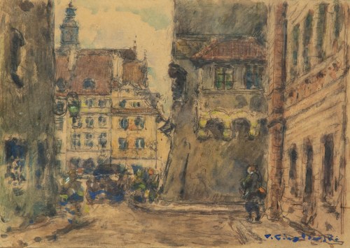 Tadeusz Cieślewski (1870 Warszawa-1956 tamże), Widok z ul. Nowomiejskiej na Rynek Starego Miasta
