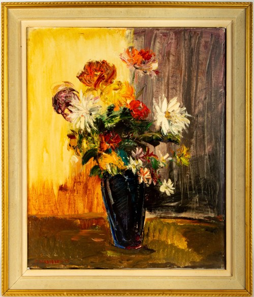 Józef Wasiołek (1921 Smarglin - 2008 Łódź), Bukiet chryzantem w wazonie, 1975 r.