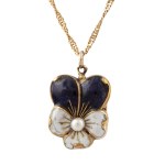 A pansy-shaped locket on a chain, early 20th century