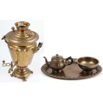 SAMOVAR WITH TEAPOT, TRAY, AND DRIP TRAY, Russia, Tula, Vorontsov Brothers, early 20th century