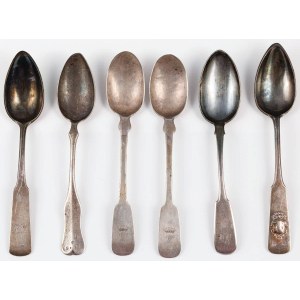 SIX SPOONS, 19th century Poland, Radke 1884; Riedel 1885; Berlin, Reifs; Austria, Vienna; Russia, 1890