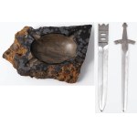 TWO PAPER KNIVES AND AN ASHTRAY