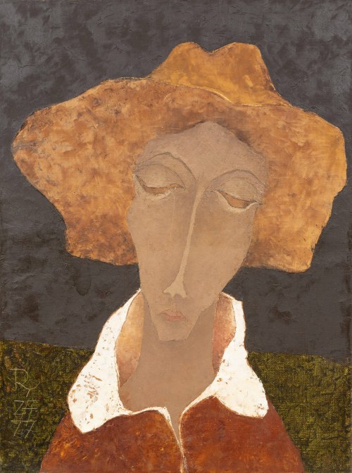 Ryszard Zając (1929 - 2016), Portret w beżowym kapeluszu, 1977