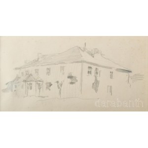 Mednyánszky László (1852-1919): Ház. Ceruza, papír, jelzés nélkül. Hátoldalán Leltározta: Pálmai József felirattal, Mednyánszky 1919 hagyatékából bélyegzéssel és MNG 679/981 sz. bírálati bélyegzésével. Bírálat szerint Mednyánszky László jelzés nélküli 