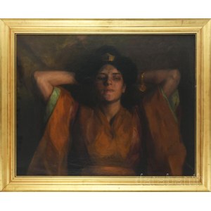 Rottmann Mozart (1874-1961): Merengő. Olaj, vászon. Jelzett. Hátoldalán kissé töredékes XX. sz. elej raglappal. Dekoratív fakeretben. 56x70 cm.