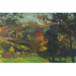 Incze István (1905-1978): Erdélyi táj. Olaj, karton, jelezve jobbra lent, üvegezett fakeretben, 50×67 cm / oil on board, signed lower right, framed