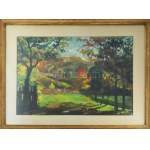 Incze István (1905-1978): Erdélyi táj. Olaj, karton, jelezve jobbra lent, üvegezett fakeretben, 50×67 cm / oil on board, signed lower right, framed