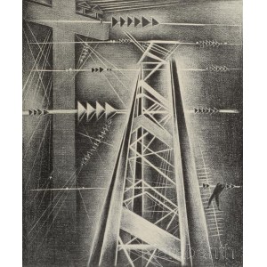 Gross-Bettelheim Jolán (1900-1972): Távvezeték. Litográfia, papír, jelzett. 29×23,5 cm.
