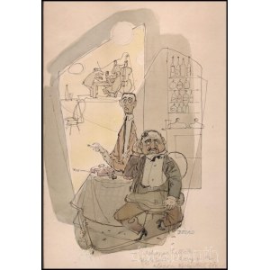 Zórád Ernő (1911-2004): Sehogyse hallok... Akvarell, tus, papír, jelzett, paszpartuban, 27×18,5 cm