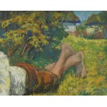 Bottka Miklós (1876-1941): Domboldalon. Pasztell, papír, jelzett. Üvegezett fakeretben, 50x69 cm