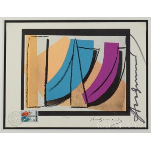Andy Warhol (1928-1987): U.N. Stamp, 1979. Ofszet litográfia, papír, bélyeg és bélyegzés, jelezve jobbra középen: Andy Warhol, jelezve jobbra lent nyomtatva: Andy Warhol, számozott: 682/1000. Hátoldalán World Federation of United Nations Associations cac