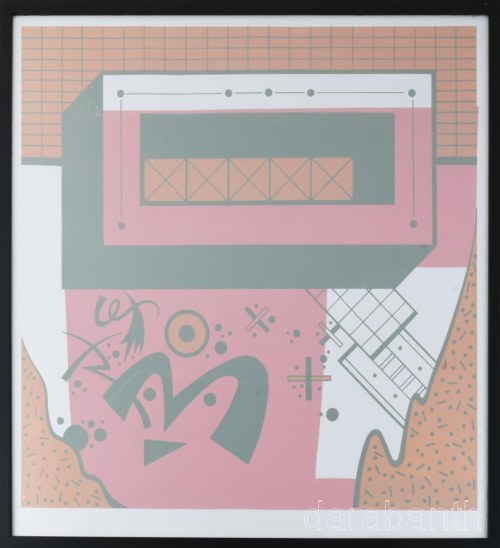 Bak Imre (1939-2022): Cím nélkül, 1980-as évek. Szitanyomat, papír, jelzés nélkül. Üvegezett fakeretben. 55x55 cm