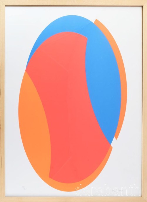 Fajó János (1937-2018): Elliptikus kompozíció (cím nélkül), 2005. Szitanyomat, papír, jelzett, számozott: 10/22, üvegezett fakeretben, 64x39 cm
