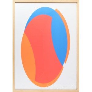Fajó János (1937-2018): Elliptikus kompozíció (cím nélkül), 2005. Szitanyomat, papír, jelzett, számozott: 10/22, üvegezett fakeretben, 64x39 cm