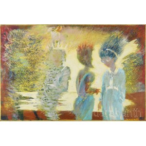 Nagy B. István (1933-2006): Okker kép. Akril, vászon, faroston, jelzett. Hátoldalán autográf felirattal. Fakeretben. 40x60 cm