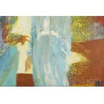 Nagy B. István (1933-2006): Okker kép. Akril, vászon, faroston, jelzett. Hátoldalán autográf felirattal. Fakeretben. 40x60 cm