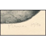 Maurer Dóra (1937-2026): Undivided, 1970. Rézkarc, papír, jelzett. Kiállítási meghívón szereplő grafika, Maurer Dóra a Dürer teremben, 1970-ben rendezett tárlatára. 9x12 cm