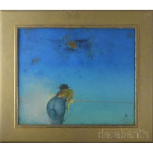 Szajkó István (1955-2025): A nagy kékség, 2002. Olaj, farost. Jelezve jobbra lent. Dekoratív fakeretben. 50x60 cm